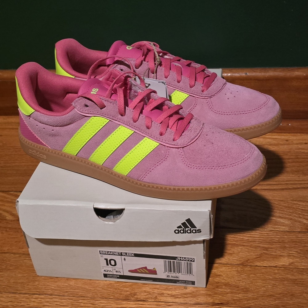 adidas Breaknet Women's Sneakers Size 10 Pink and Neon Green Brand New In Box
